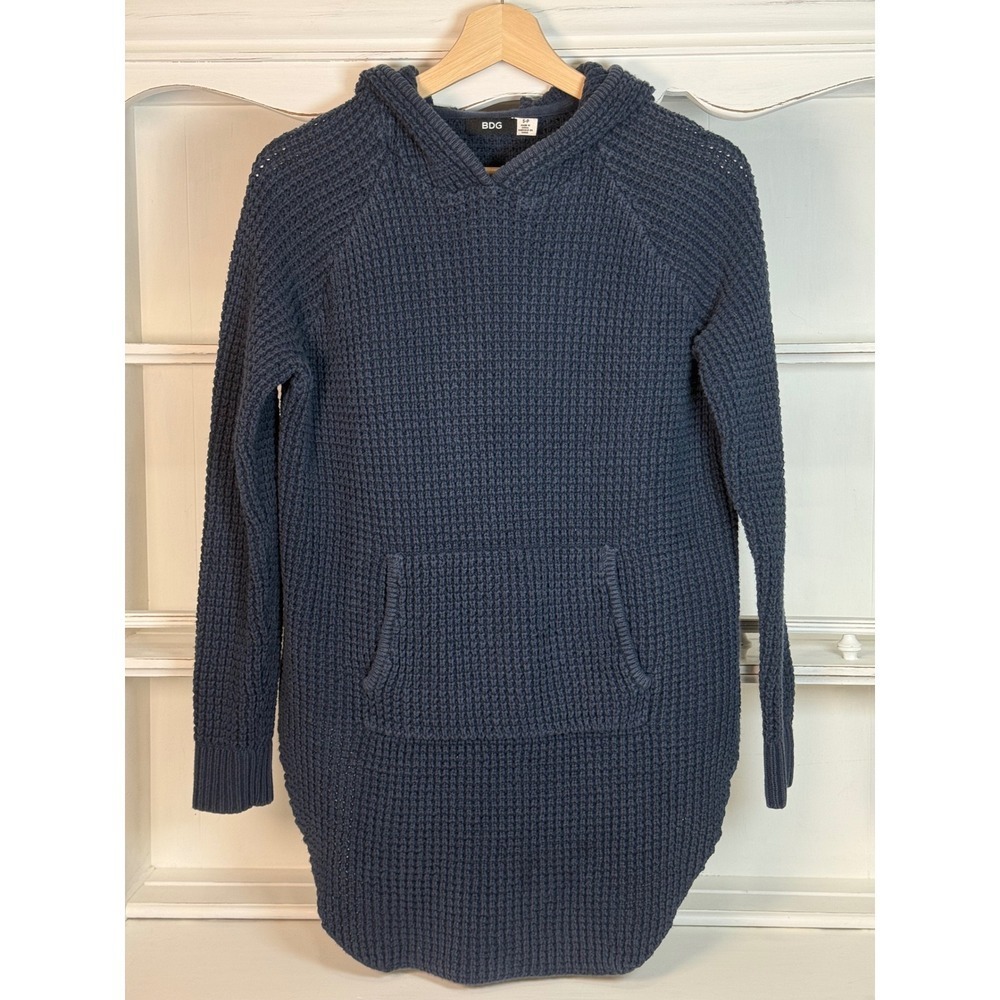 BDG Urban Outfitters Chunky Hooded Knit Sweater Boho Blue‎ Hoodie Distressed S